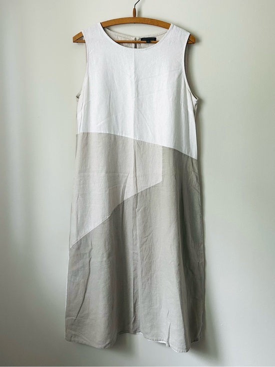 For Cynthia Dresses & Skirts - For Cynthia Linen White Cream Beige Colorblock Midi Dress